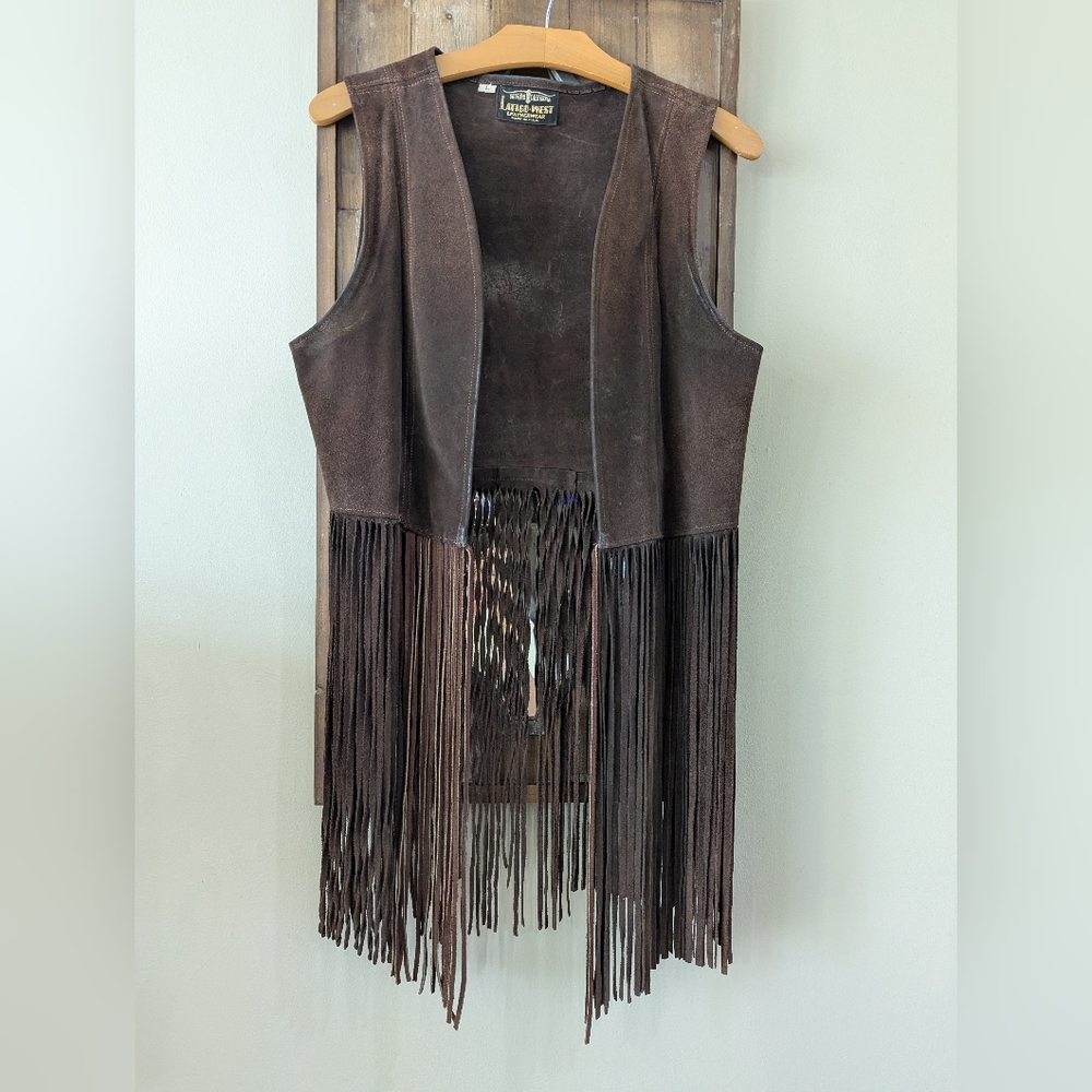Vintage Latigo West 70 s Fringed Vest size Large Fits Med